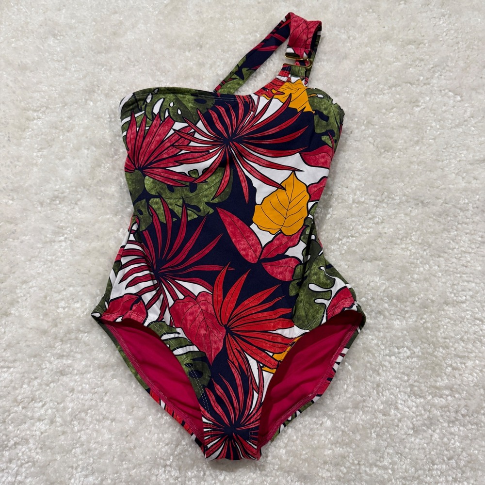 Tommy Bahama One Piece Swimsuit Women 4 Multicolor Tropical Floral One Shoulder
